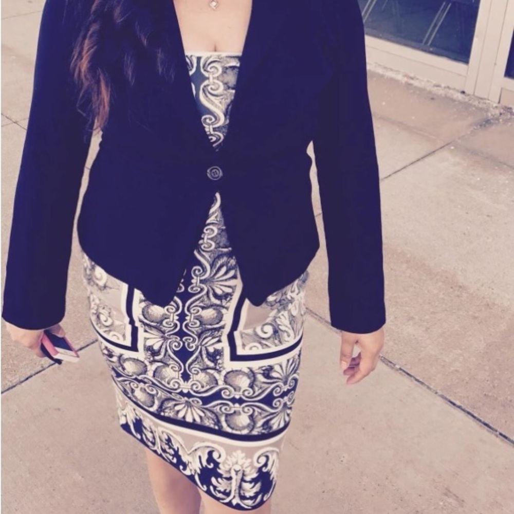 Express Black and White Strapless Dress